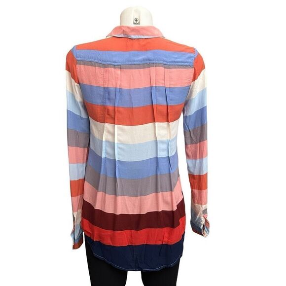 Anthropologie Maeve Wynwood Color Block Long‎ Sleeve Button Down Top sz 2 flawed - Picture 3 of 9